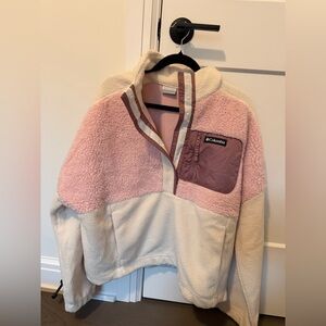 Columbia Pink & Cream Sherpa Fleece Pullover Jacket